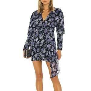 Revolve Saylor Navy Floral Chiffon Dress Puff Sleeve Size XS MSRP $242